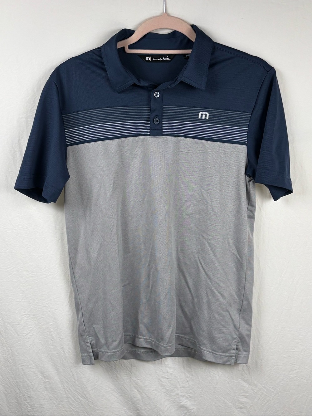 Travis Mathew men’s small Navy and Gray Striped Performance Golf ⛳️ Polo